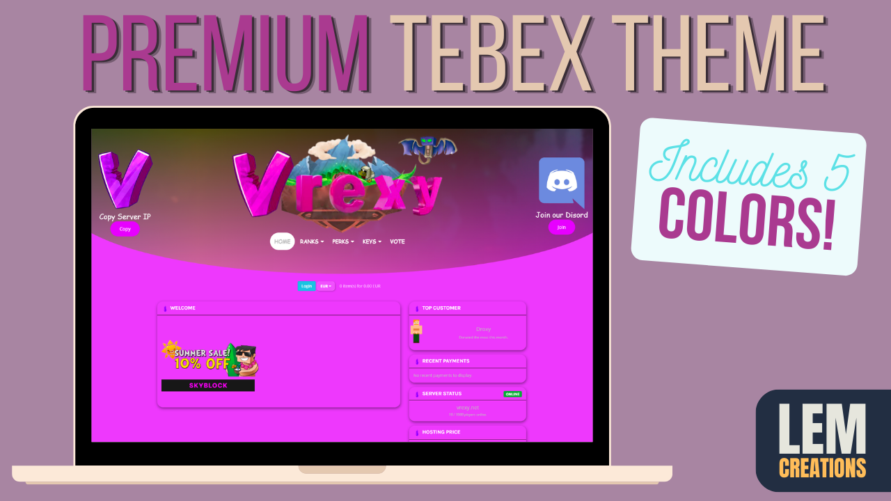 Tebex Premium Theme Template 5 COLORS BuiltByBit