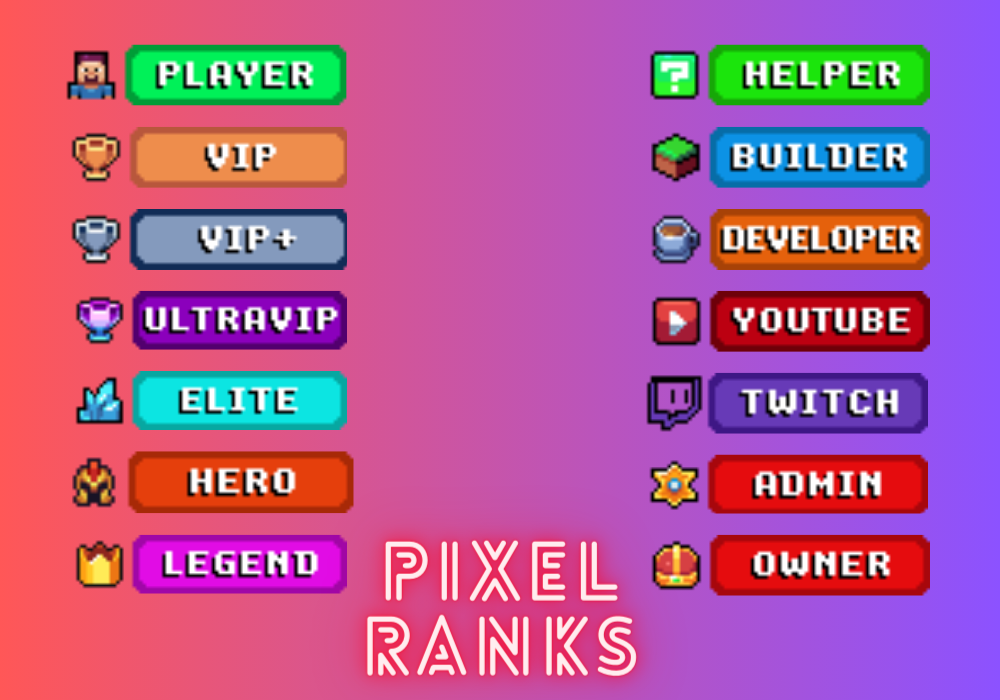 PIXEL RANKS - ItemsAdder Rank pack | BuiltByBit