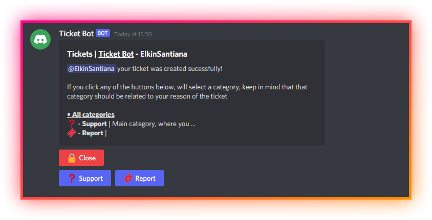 Ticket sistema - Español  BotGhost Marketplace Command